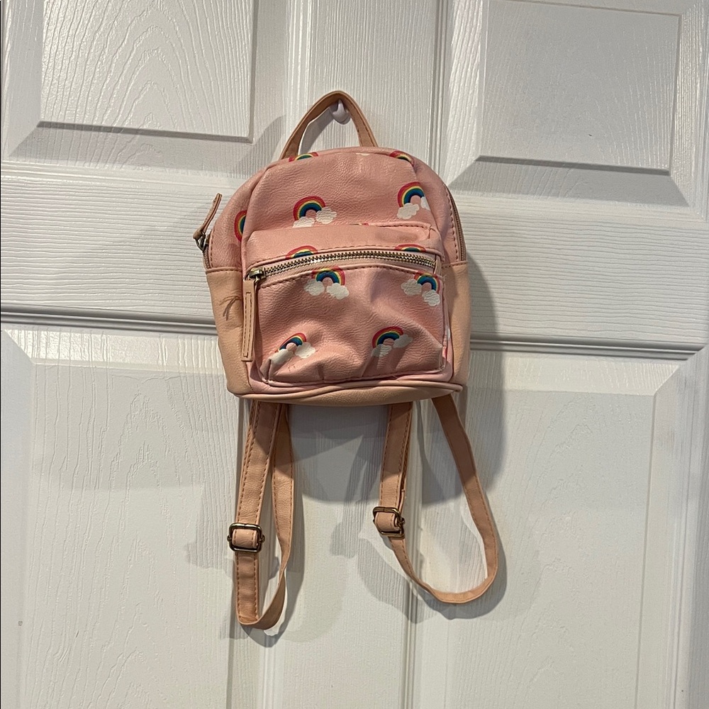 Pink Mini Backpack with Rainbow Design